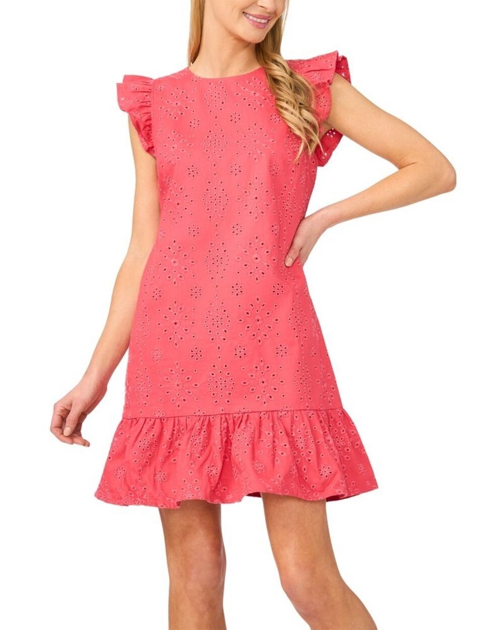 CeCe Flutter Sleeve Eyelet Mini Dress Claret Red Size 10 3656